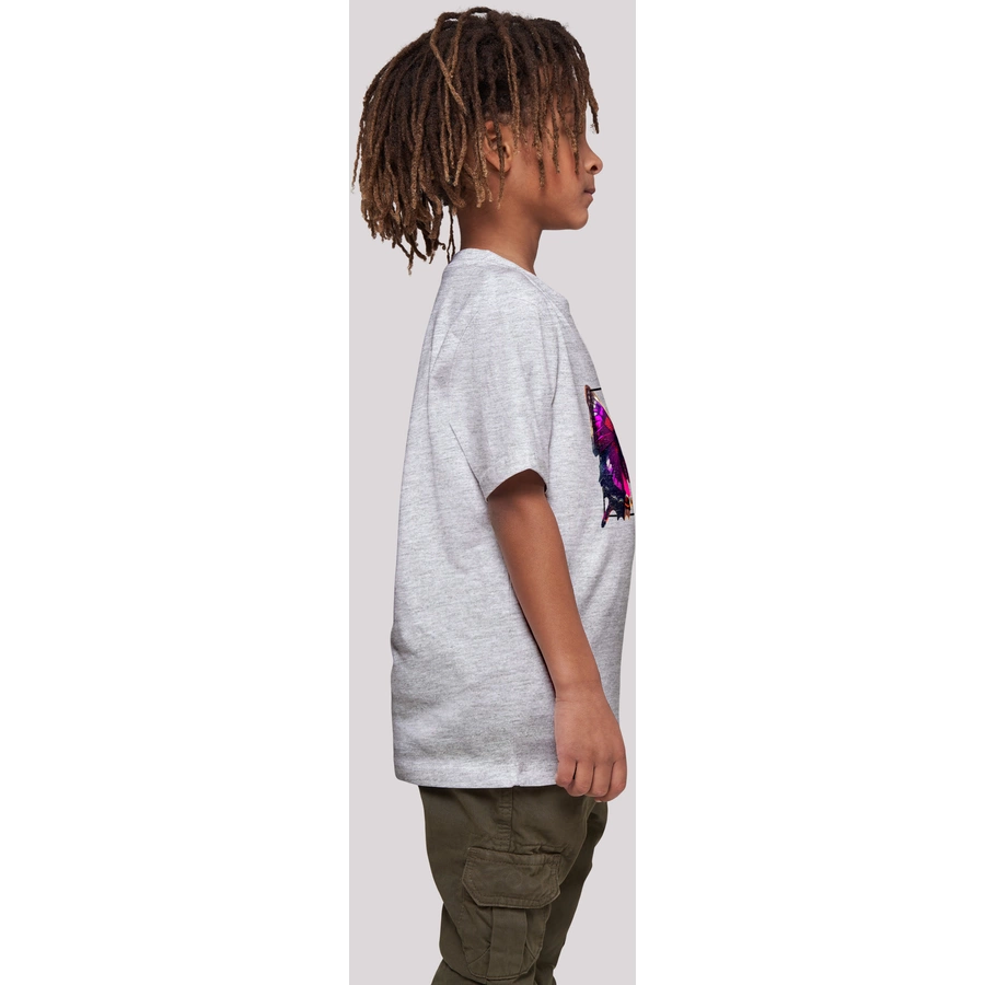 F4NT4STIC T-Shirt Pink Schmetterling TEE UNISEX heather grey