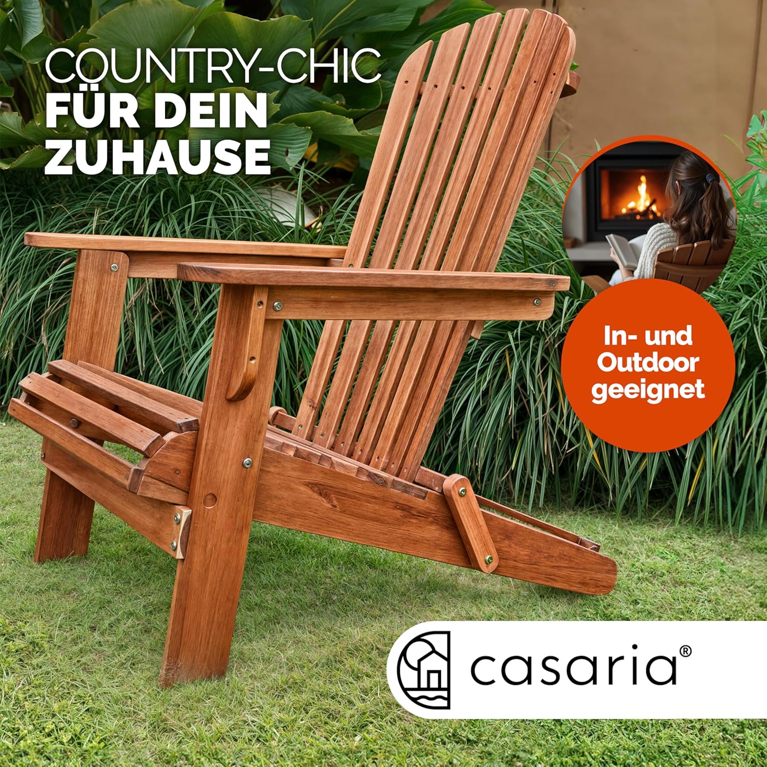 Casaria® 2X Sonnenliege Holz Wetterfest Klappbar 160kg Belastbarkeit XXL Armlehnen Rückenlehne Garten Balkon Terrasse Holzstuhl Ergonomisch Adirondack