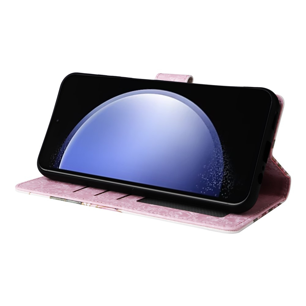 Samsung Galaxy S23 FE Leder Tasche mit Kartenfächer - Glitzer Rosen