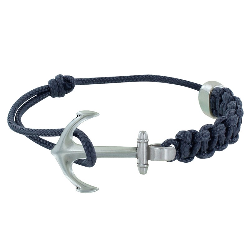 Bracelet Argenté Ancre Lien Tressé Coulissant - Bleu Navy