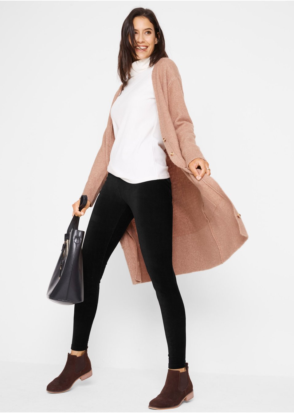 Legging en velours finement côtelé avec large taille confortable