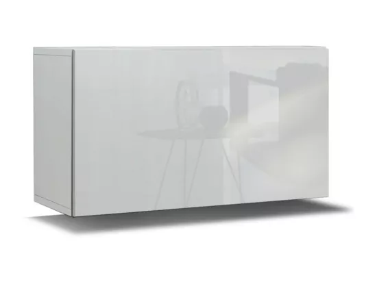 Ensemble de meubles de salon blanc suspendus collection CEPTO II 256cm, 6 portes, 4 étagères, leds, modulables.