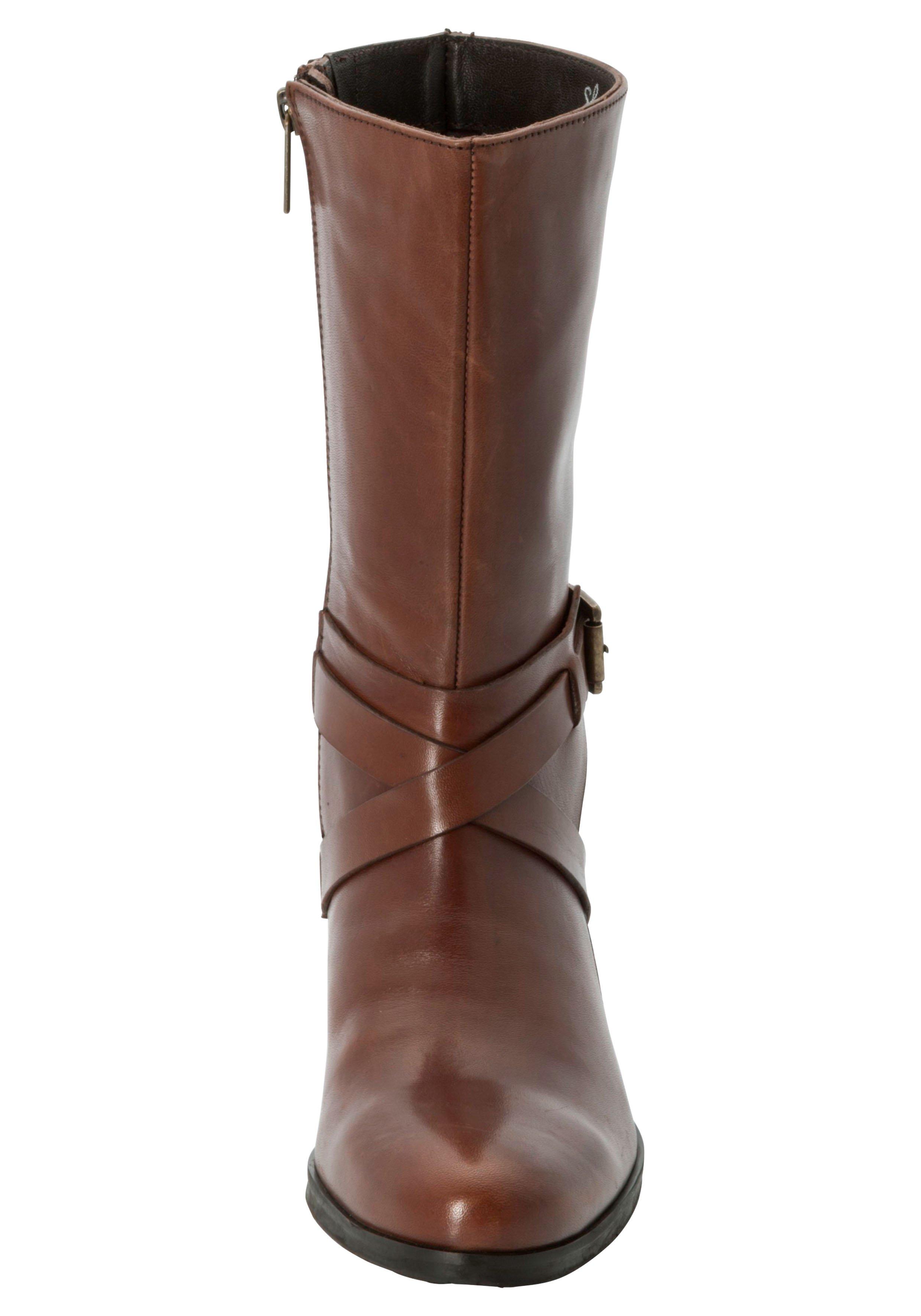 Stiefelette aus Leder mit Zierband und Schnalle
