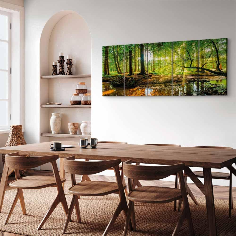 B&D XXL - Akustikbild Wald 225x90 cm 5 tlg Bilder Akustikschaum Schallschutz Kunst Akustikpaneele Wandpaneele Schalldämmung Wandbild Schallabsorber Akustikplatten Landschaft Natur c-B-0241-b-m