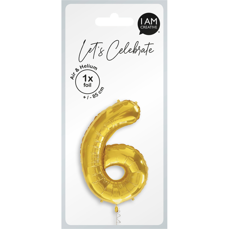 I AM CREATIVE Folienballon, Zahl 6, gold