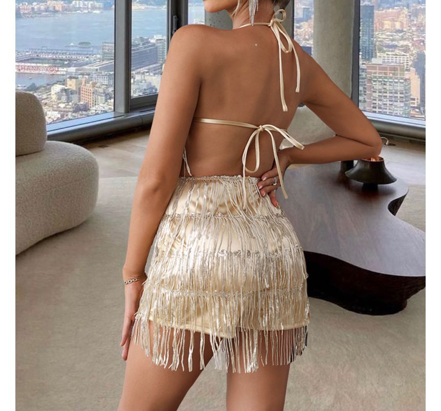 Kobeque - Halter-hals romper met franjes