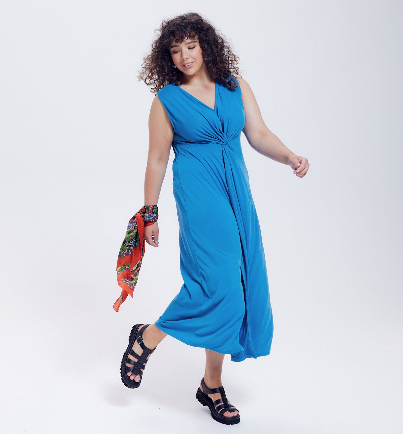 Longue robe unie en jersey - Bleu Cobalt foncé