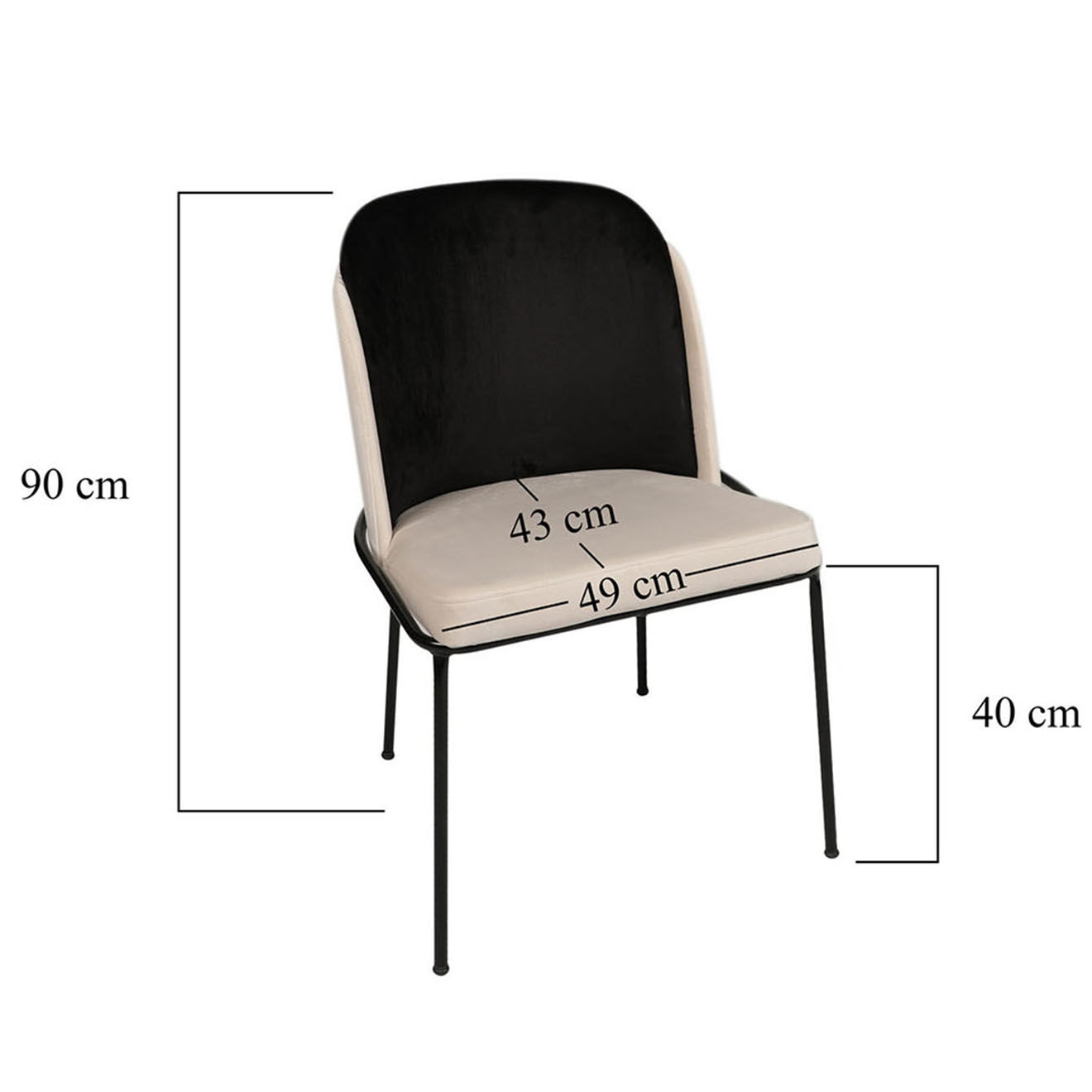 Wooden Art 2 Chaises Dore noir/crème - 86x54x55 cm