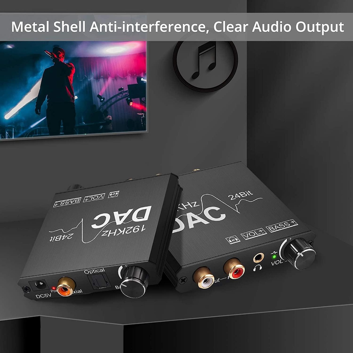 NÖRDIC DAC Digital til analog konverter 192KHz Digital Toslink og koaksial til analog l / r og 3,5 mm stereo med bass og volumkontroll
