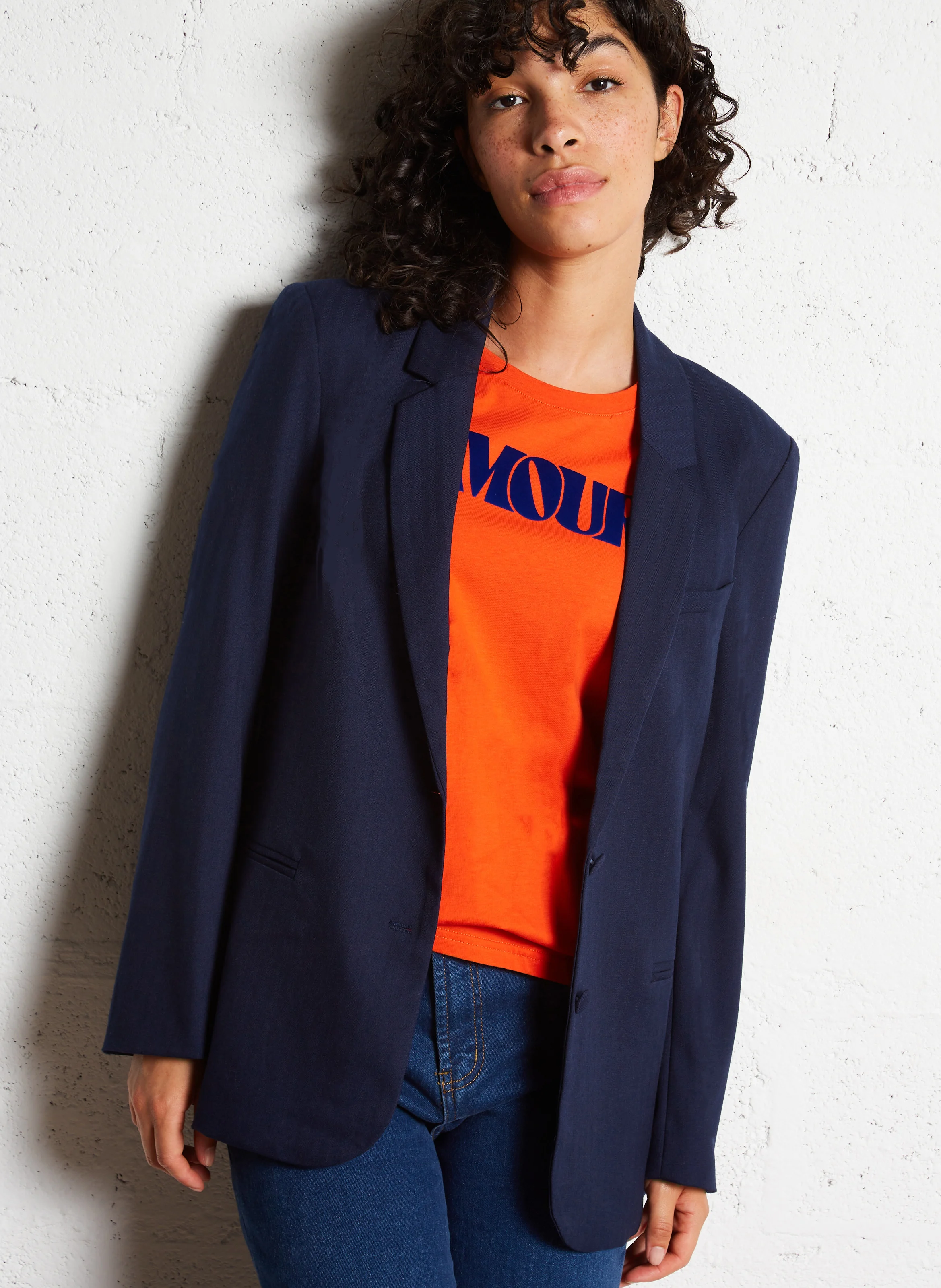 VOLIANE - Veste tailleur droite à carreaux | Bleu