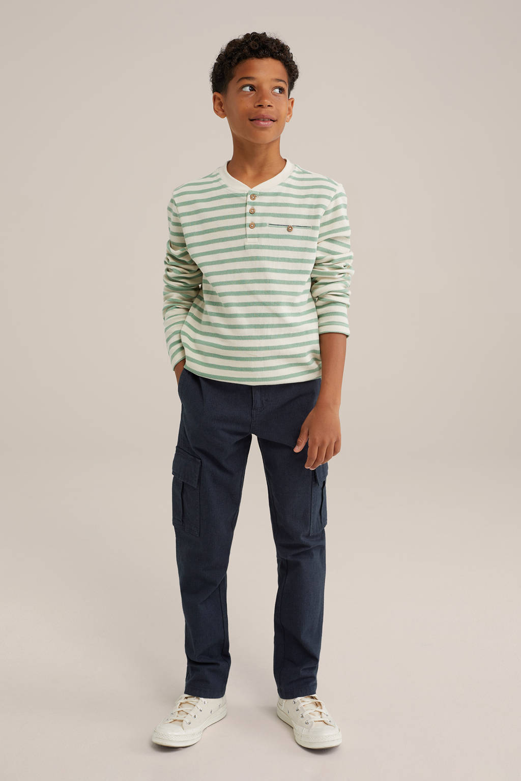 WE Fashion straight fit cargobroek donkerblauw