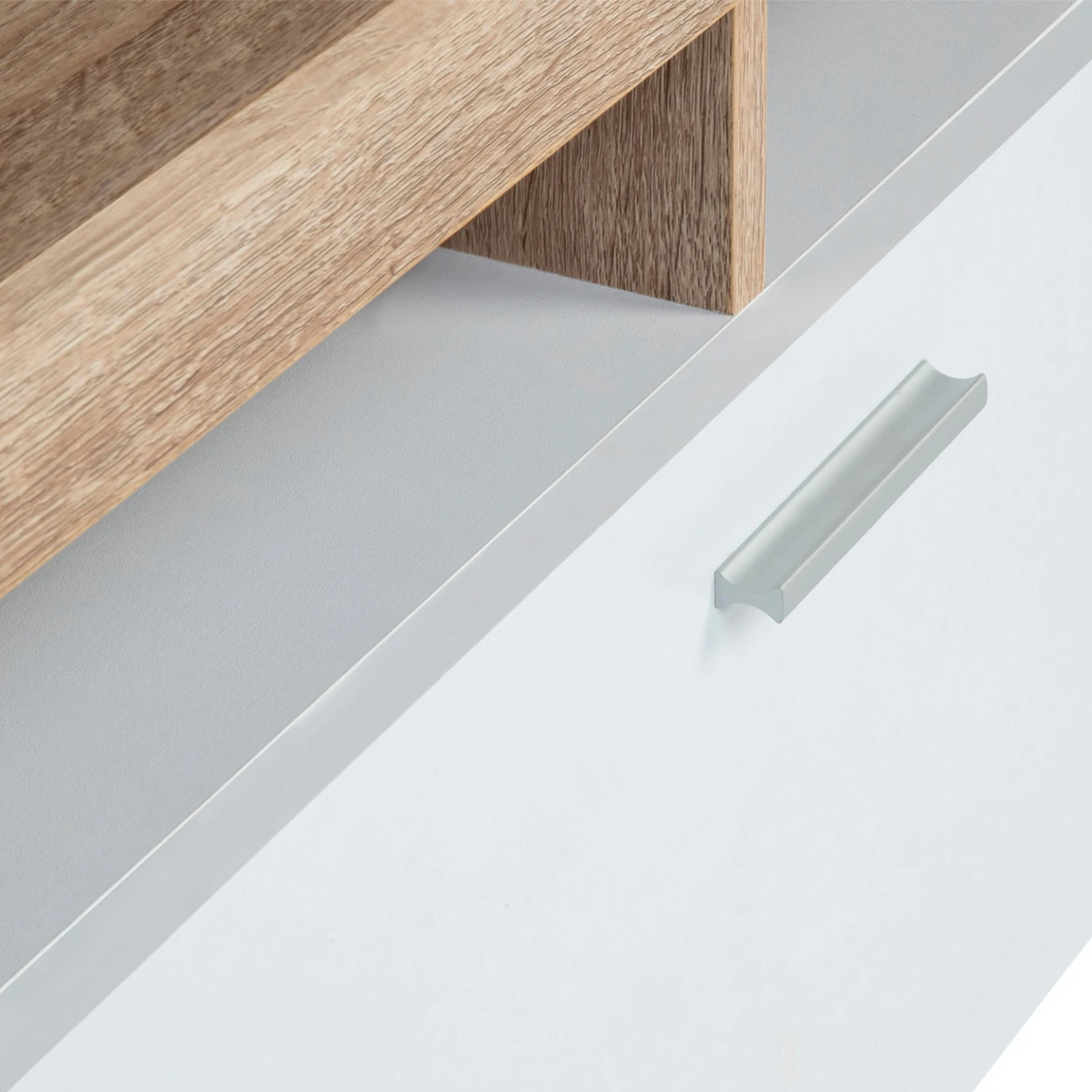 Meuble TV 110 cm MALO bois et placard blanc