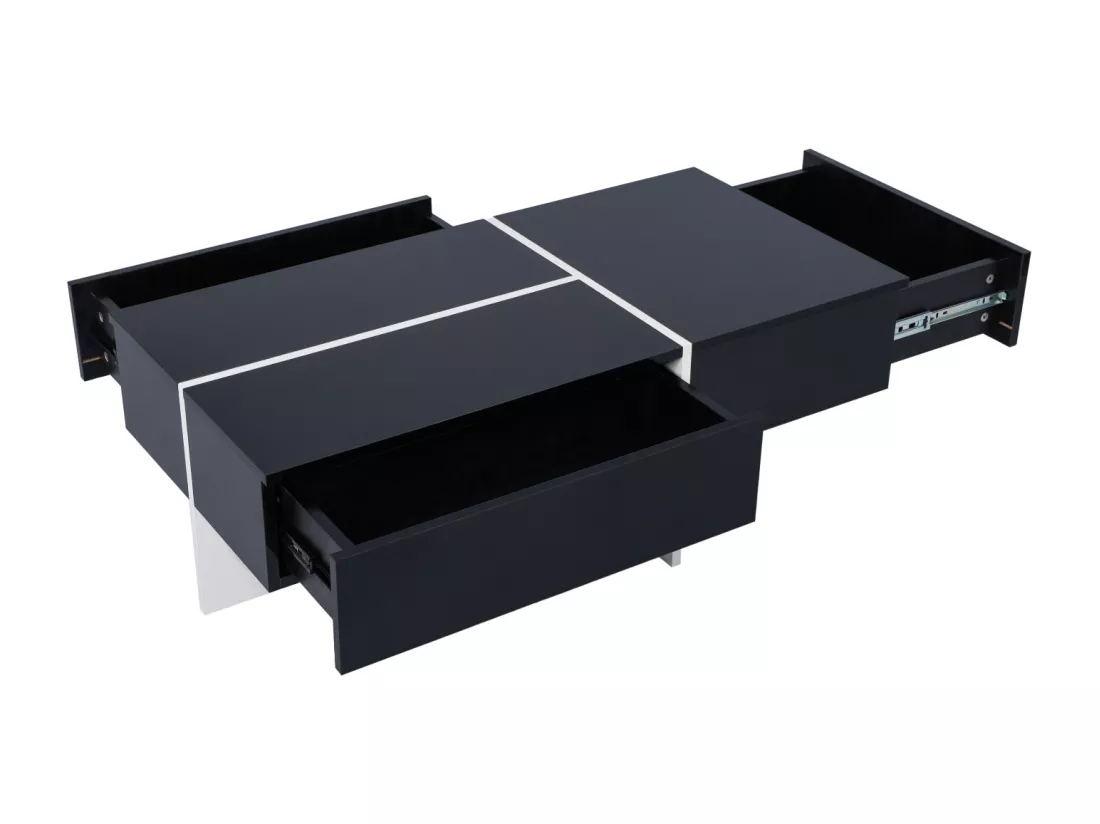 Table basse, structure effet marbre blanc et table avec LED, Noir