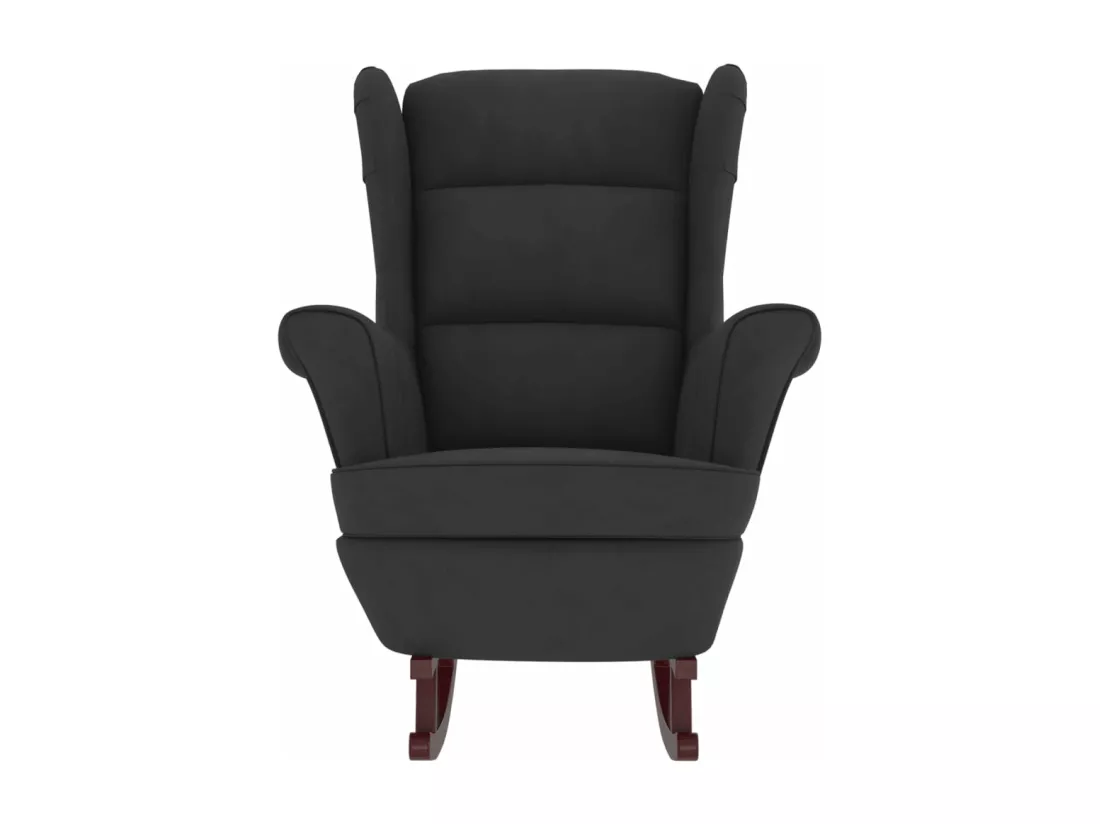 Fauteuil à bascule et pieds en bois massif d'hévéa Noir Velours