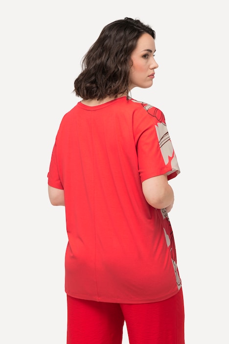 T-Shirt, Blüten, Oversized, Tunika-Ausschnitt, Halbarm