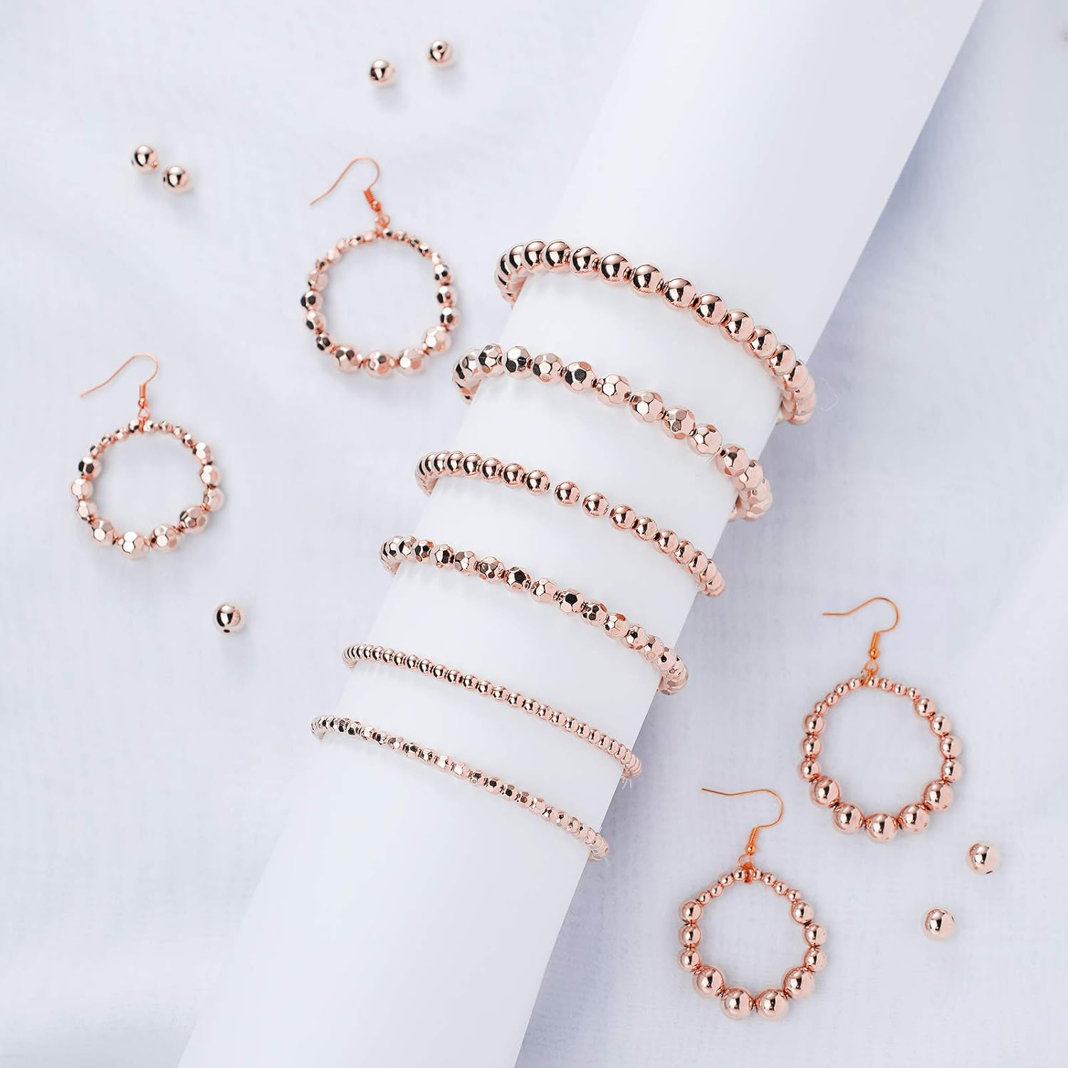 (1200-tlg. Set) 5mm Metallic Perlen DIY Bastel Schmuck Zwischenperle für Armband / Kette - Roségold