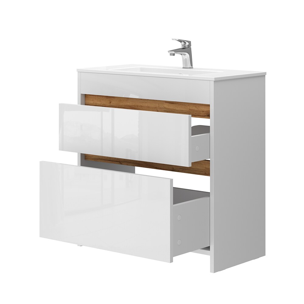Vicco Waschbecken mit Unterschrank Detmold 80 cm breit, Waschtisch stehend Weiß