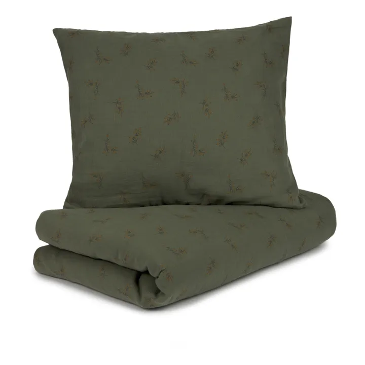 Nobodinoz Parure de lit Wabi-Sabi Flore | Vert kaki