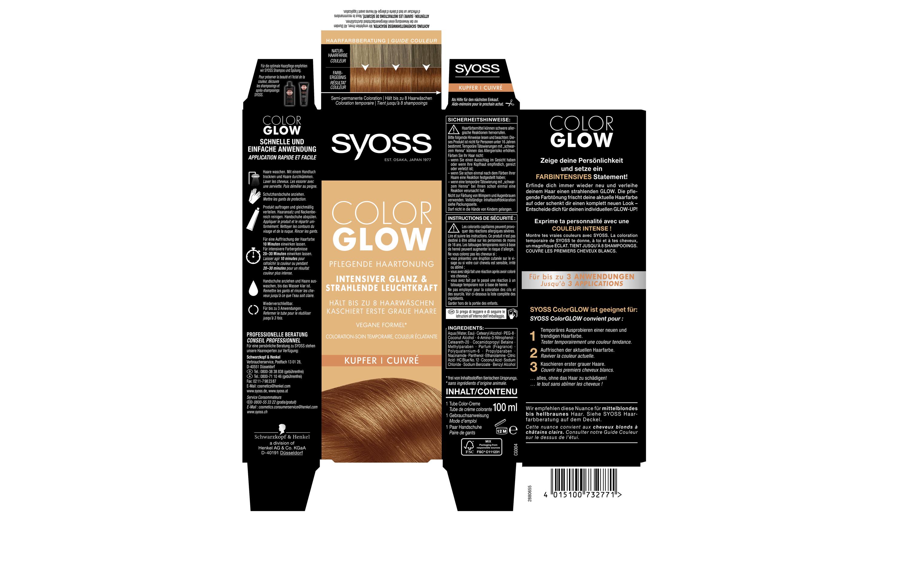 Haarcoloration Color Glow KupferPflegende Haartönung verleiht Glanz und Leuchtkraft