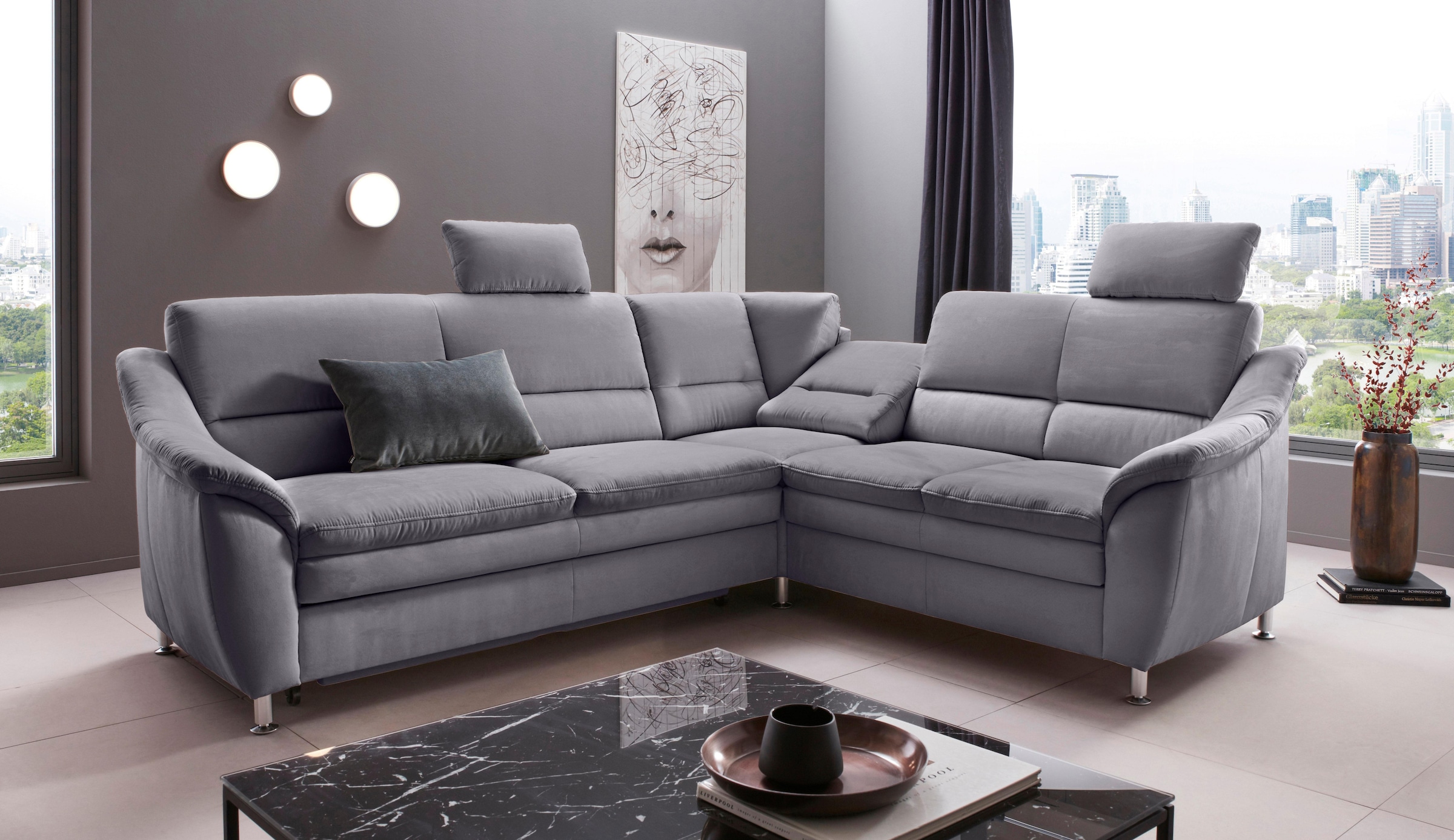 PLACES OF STYLE Ecksofa »Cardoso L-Form« Federkern, wahlweise mit Bett, Schubkasten, teilweise Relaxfunktion