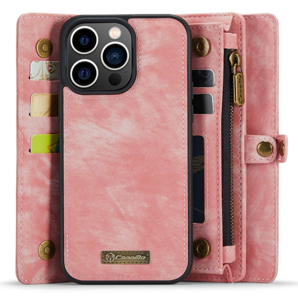 iPhone 14 Pro Max 2in1 Leder Tasche   Magnet Hardcase Karten Etui - Rosa