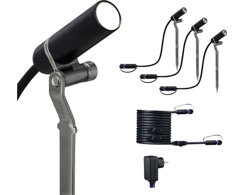 Paulmann Plug & Shine LED Spot Starterset met grondpen IP65 3x2,5W 3x90 lm 3000K Plantini antraciet 230/24V 3 stuks