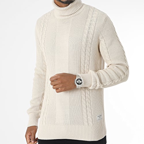 Pull Col Roulé Cogrid Cable Beige