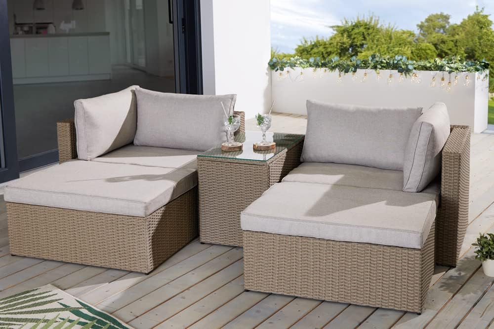 riess-ambiente.de Outdoor Garten Lounge Set XXL MODULAR Natur Polyrattan Sitzgruppe inklusive Kissen