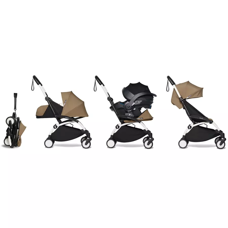 BABYZEN Kinderwagen YOYO2 6+ White mit Textilset Toffee und Backpack YOYO Black