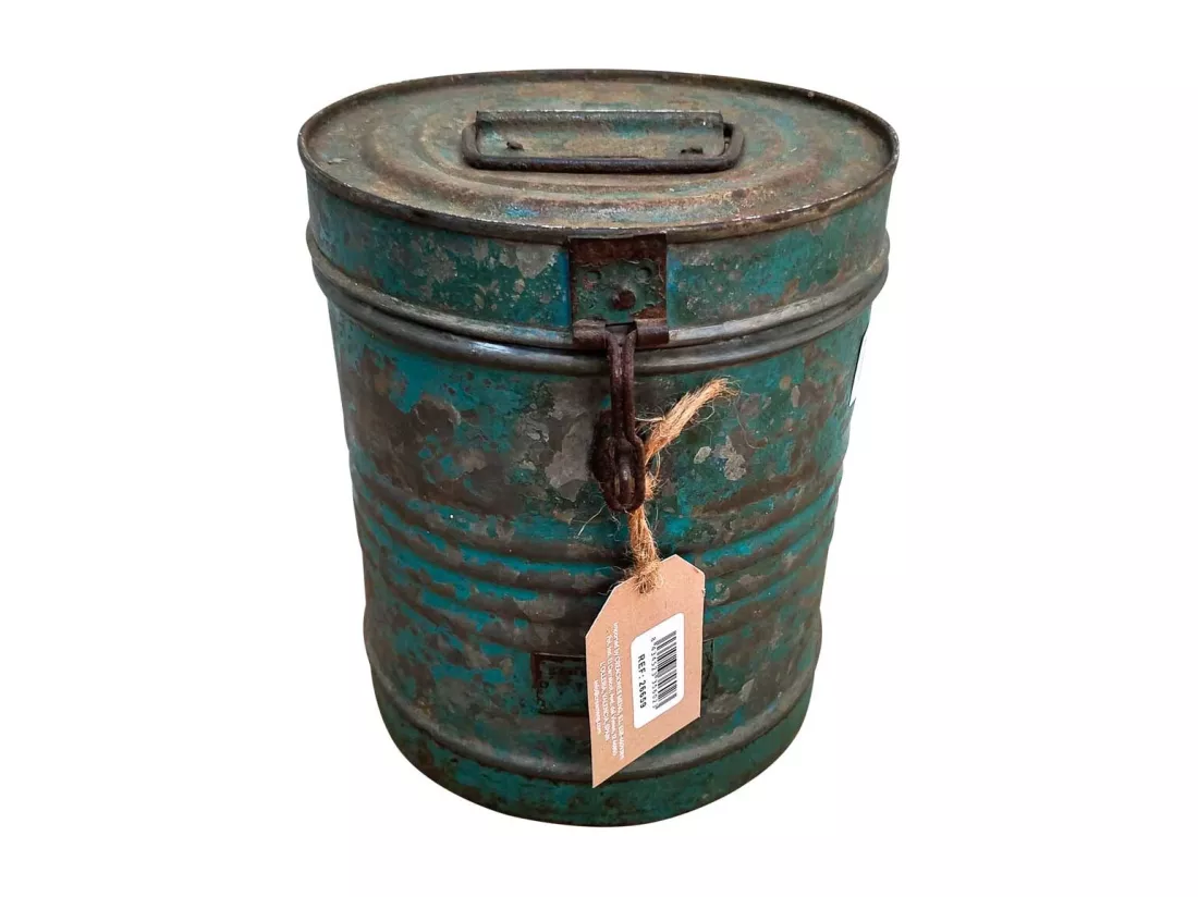 Bidon en metal bleu 20x20x23h