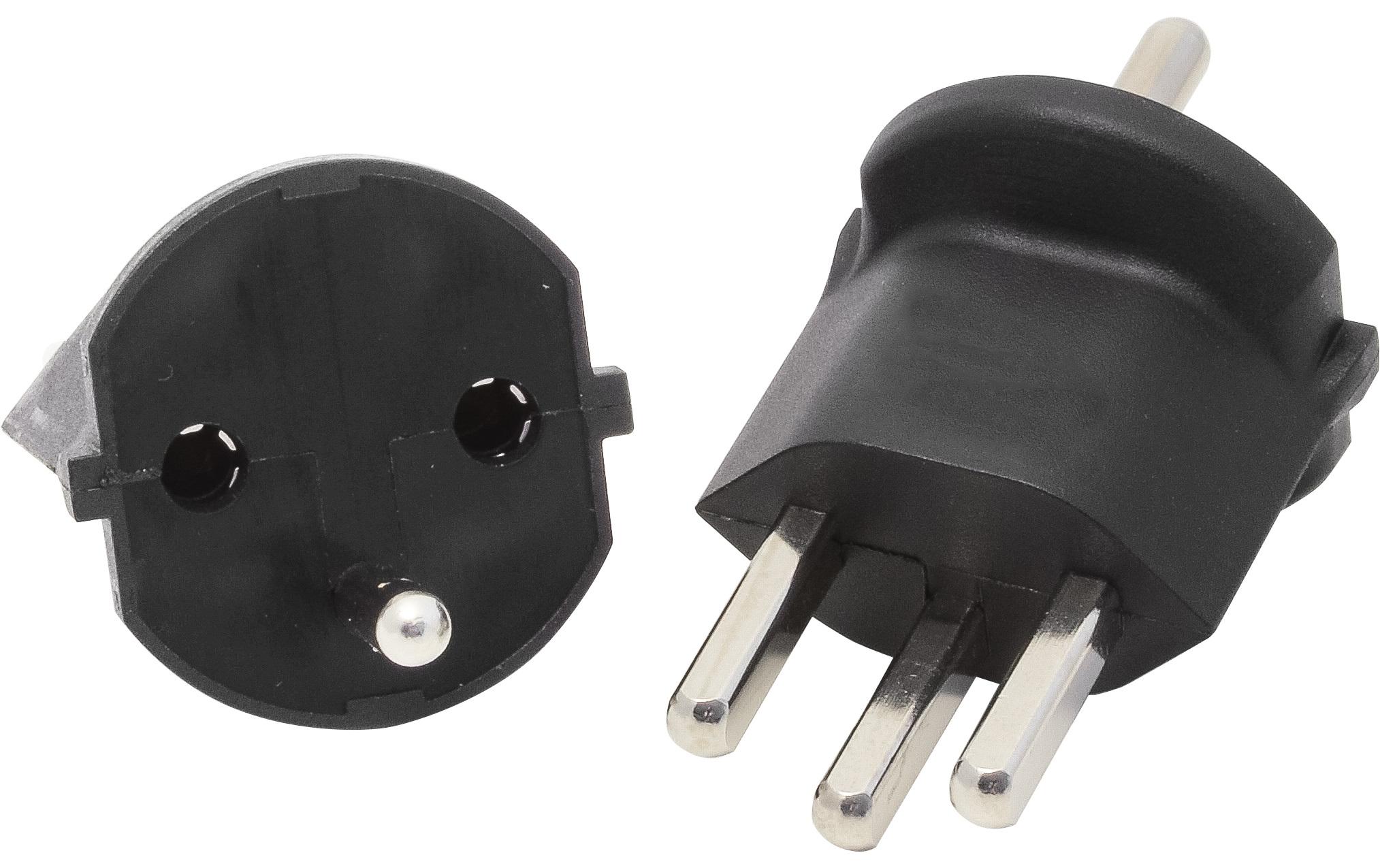 Fixadapter Schuko – Typ 23 SchwarzDeutsch Schuko auf Schweiz T23, 3-polig
