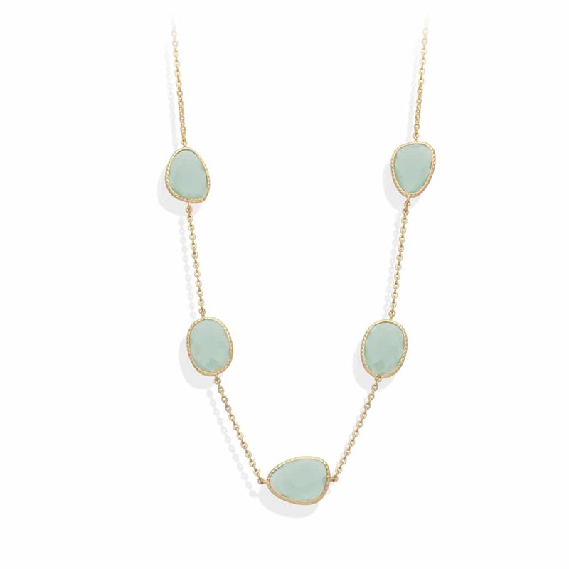 Collier Argent Doré Victoria Cristal Vert Eau
