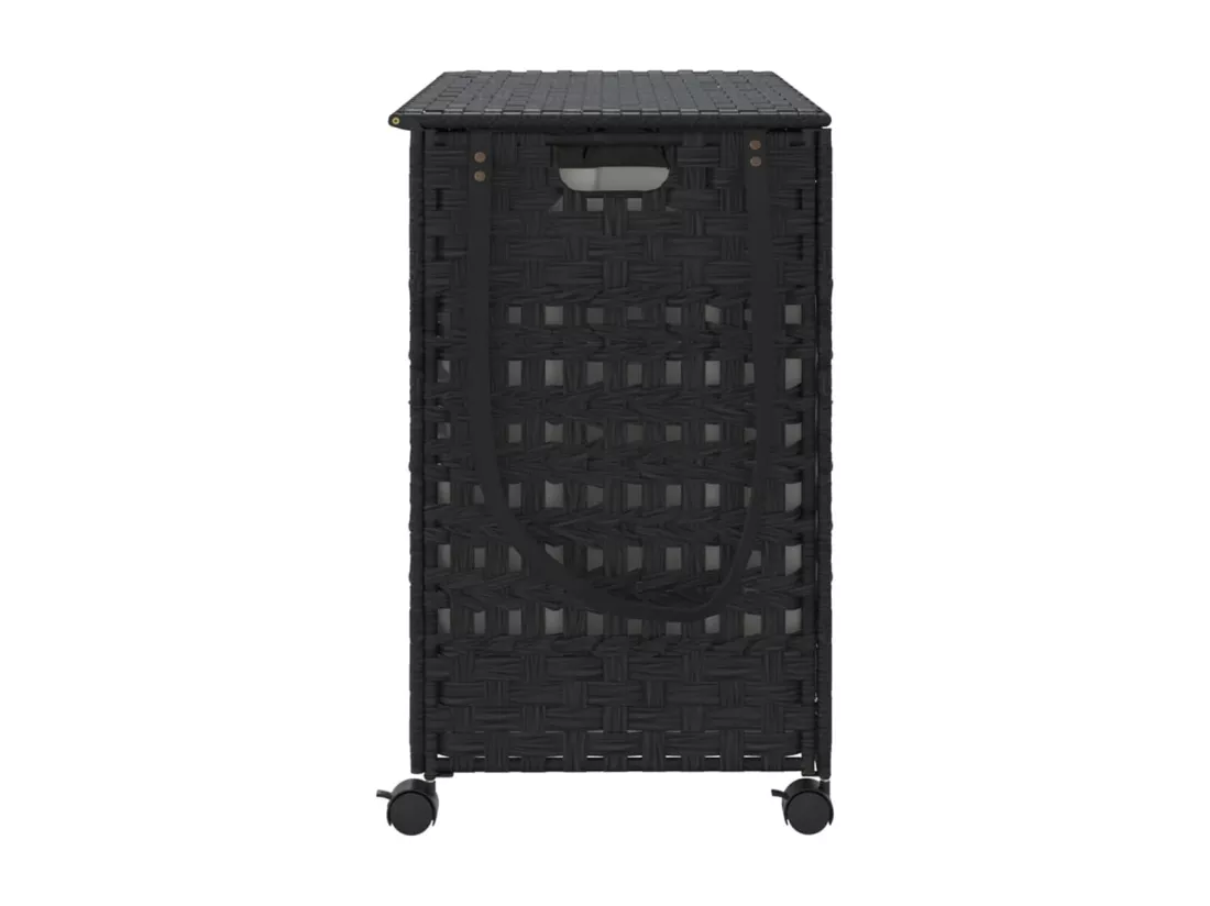 Panier à linge avec roulettes noir 66x35x60 résine tressée