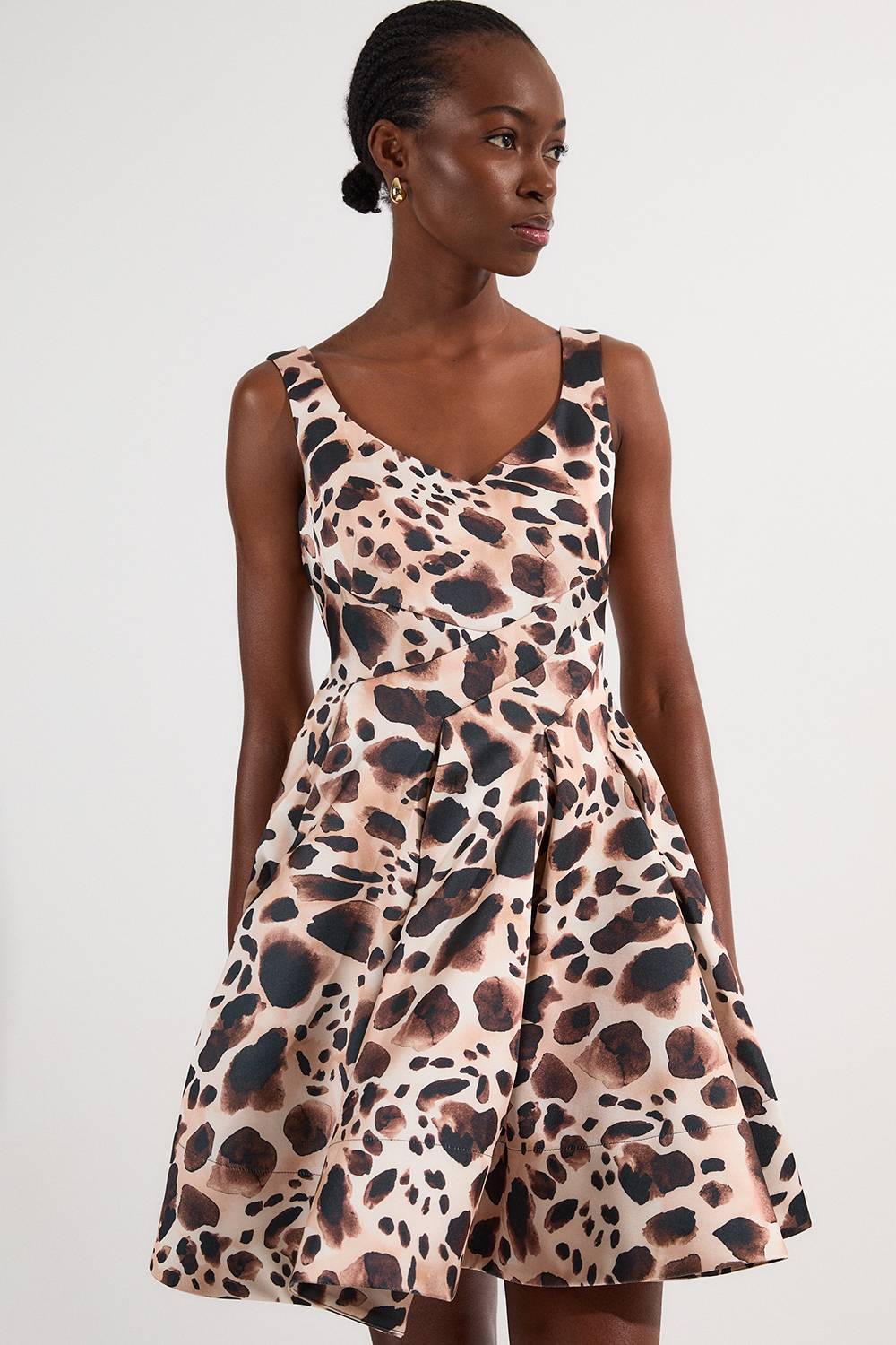 KarenMillen Robe de bal courte structurée en satin de viscose à imprimé animal