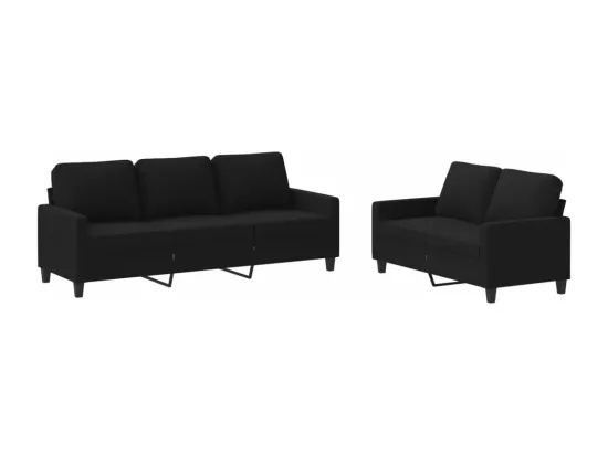 Ensemble de canapés 2 pcs avec coussins Noir Tissu