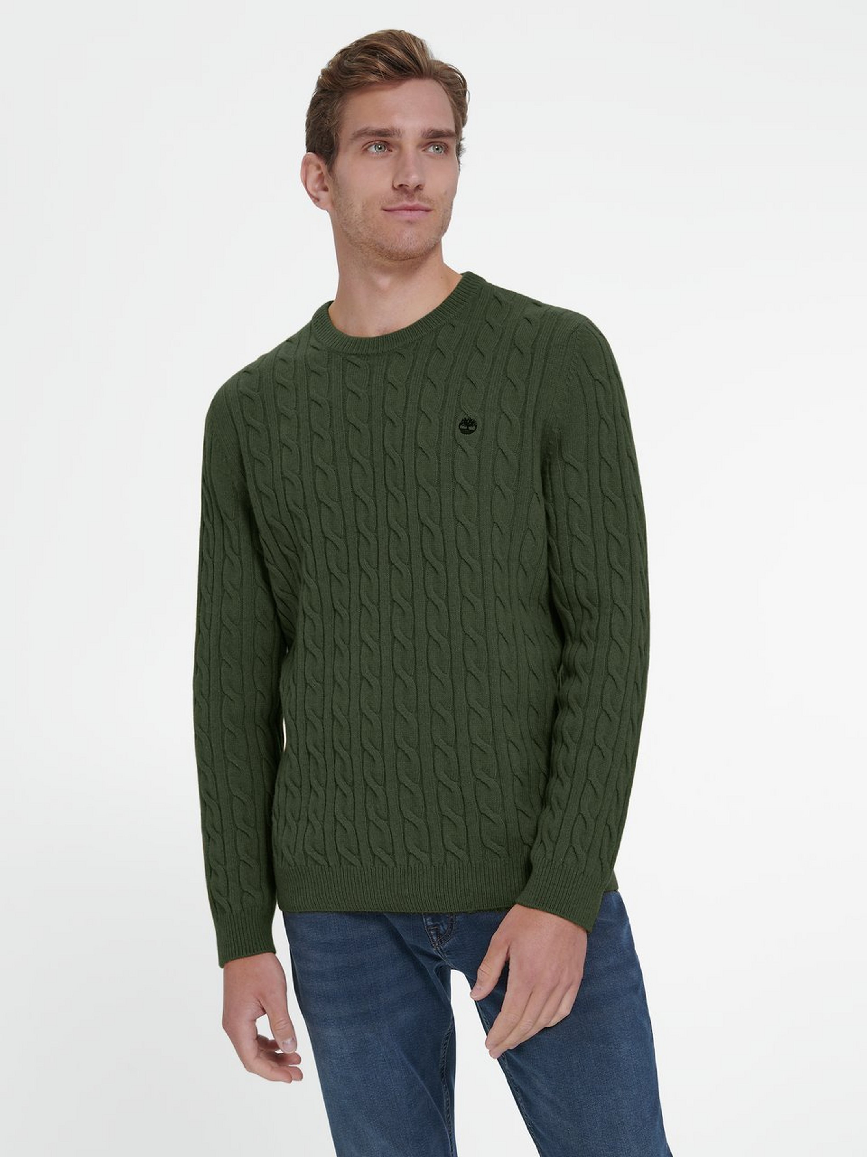 Rundhals-Pullover Lambwool Cable