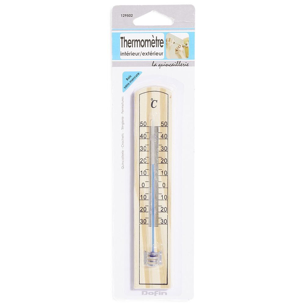 Thermomètre en bois sans mercure intérieur/extérieur H20 cm
