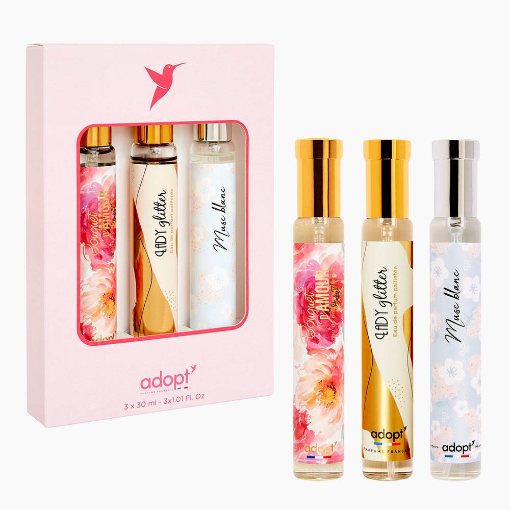 Coffret 3 eaux de parfum Bouquet d'Amour 30 ml + Lady Glitter 30 ml + Musc Blanc 30 ml