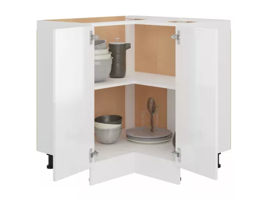 Armoire de plancher d'angle blanc brillant 75,5x75,5x81,5 cm