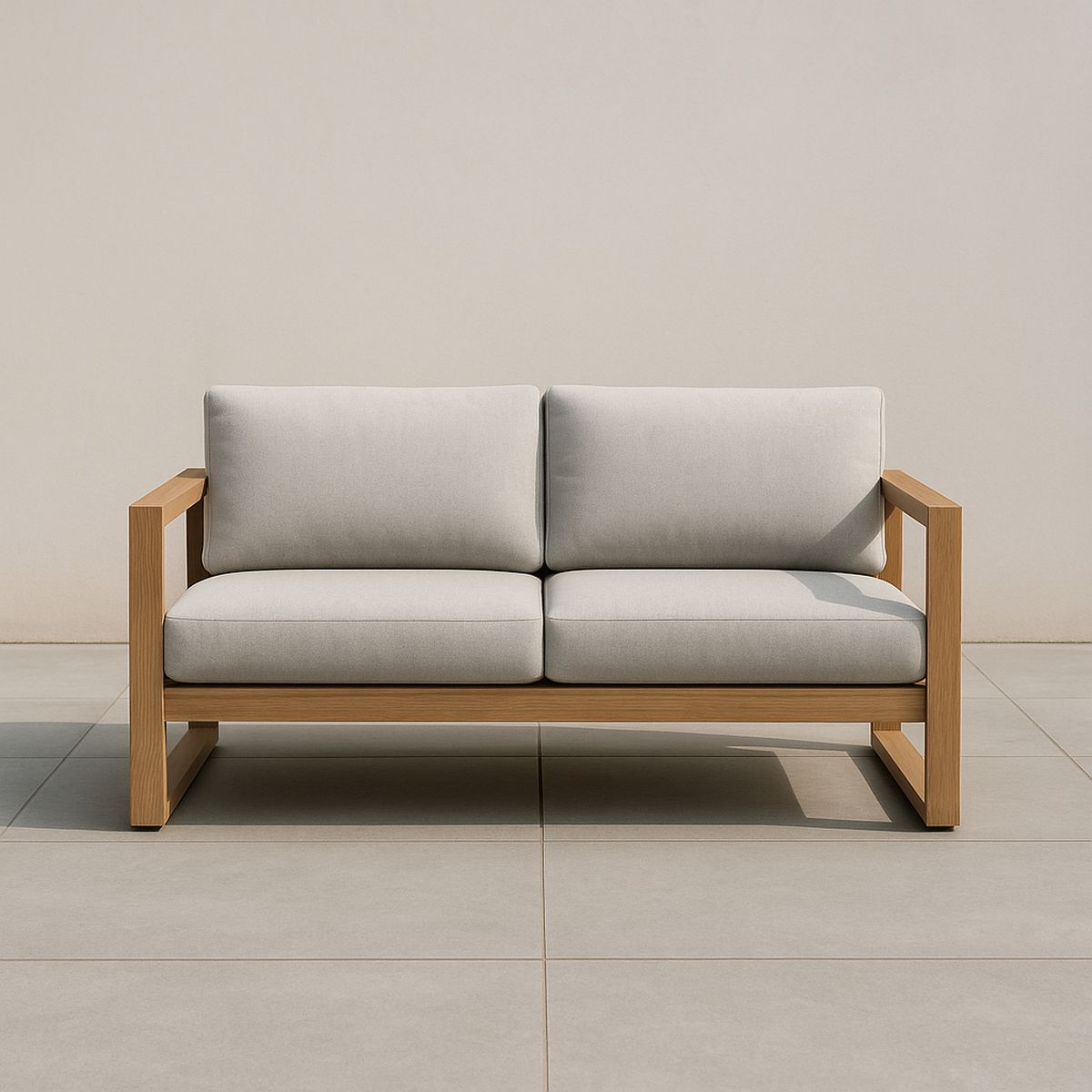 Outdoor Zweisitzer Sofa Massivholz Rahmen Beige Kissen 160 cm