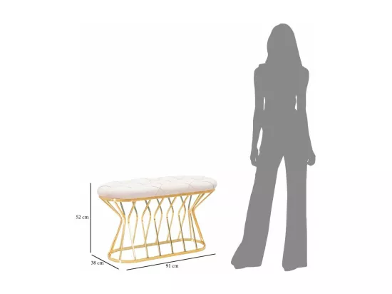 Banc en tissu rose avec structure dorée 91x38x52 cm
