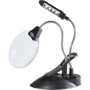 Loupe de table avec lampe LED, avec serre-joint, noir