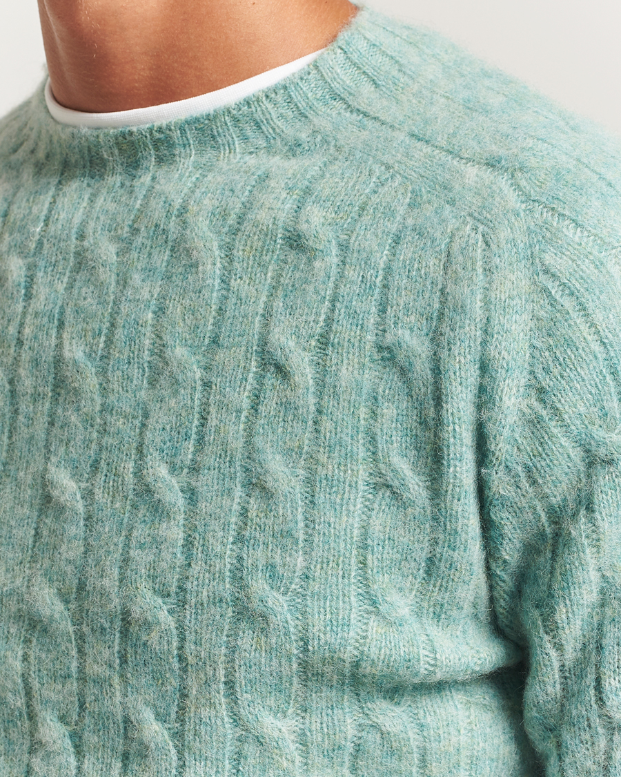 Harley Of Scotland Brushed Supersoft Lambswool Cable Opal