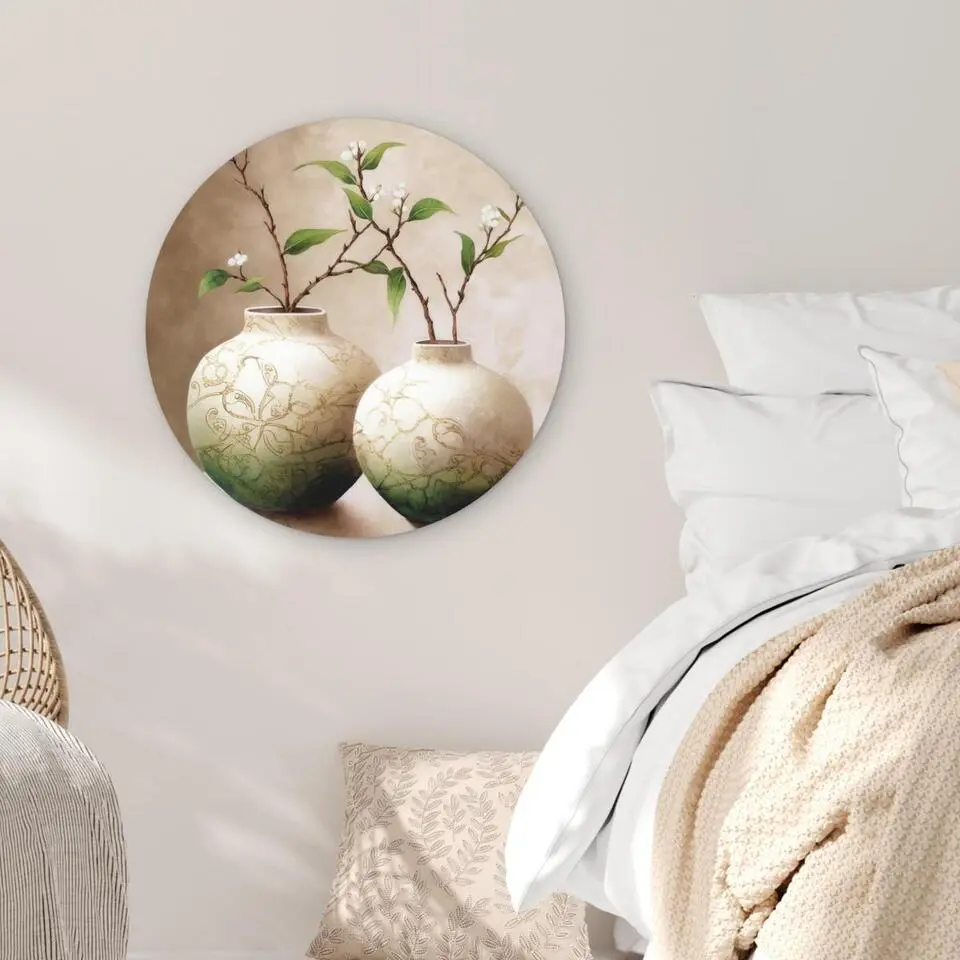 MuchoWow Wand decoratie 60x60cm Bloemen Vaas Wit Botanisch
