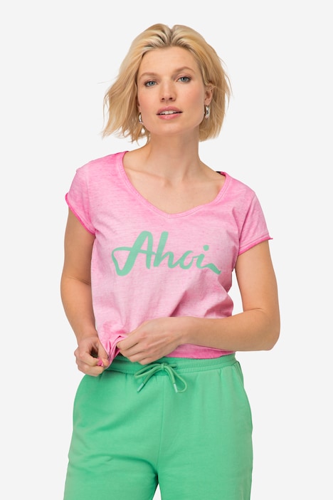 T-Shirt, Ahoi Schriftzug, V-Ausschnitt, Halbarm, OEKO-TEX Made in Green
