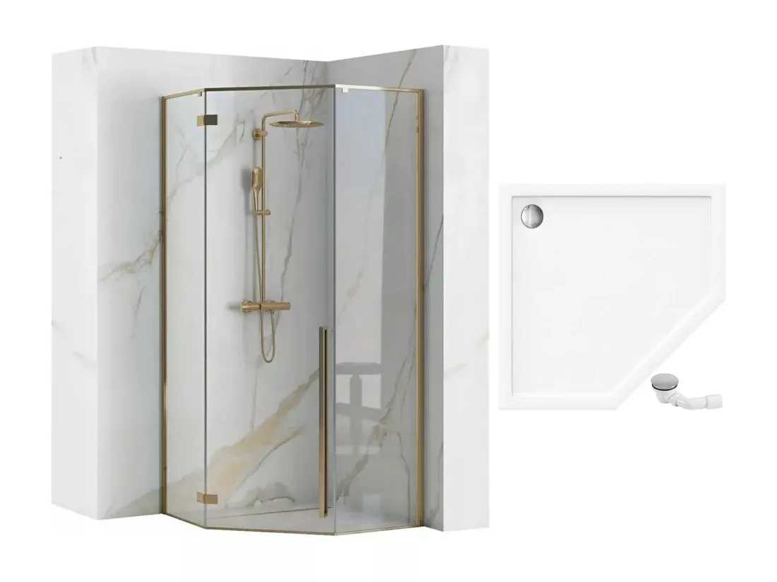 Cabine De Douche Rea Diamond 90X90 Gold + Receveur De Douche Savoy White