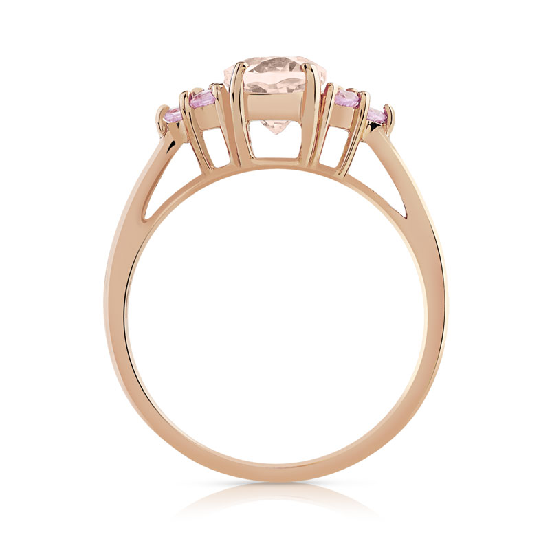 Bague or 375 rose morganite ovale et saphirs roses