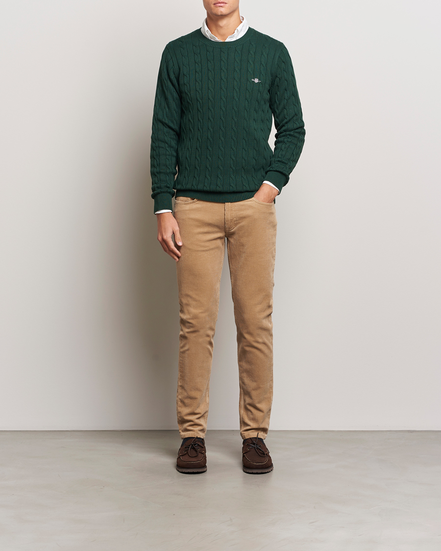 GANT Cotton Cable Crew Neck Tartan Green