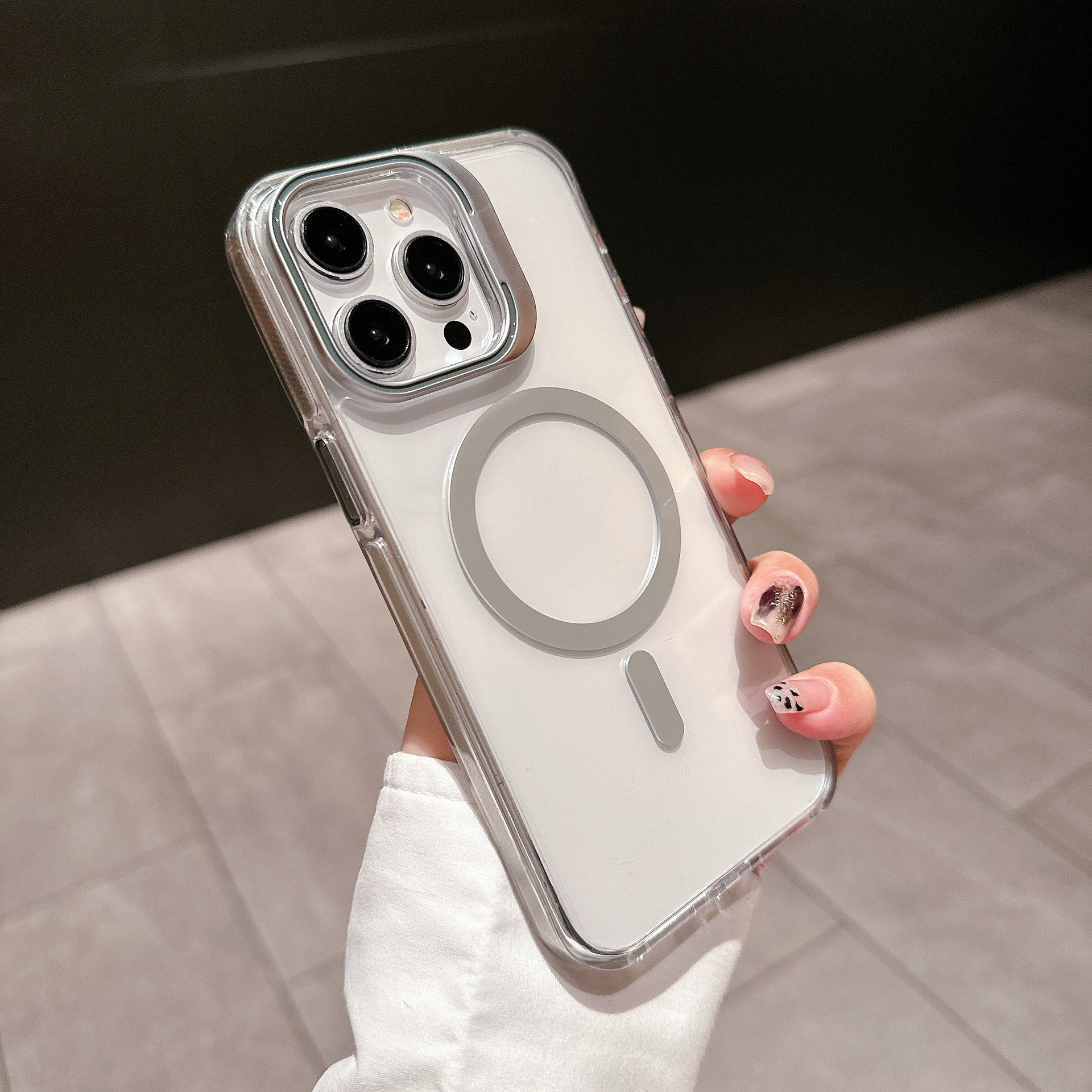 iPhone 15 Pro MagSafe Hybrid Hülle TPU Bumper Acryl Rückseite - Grau / Transparent