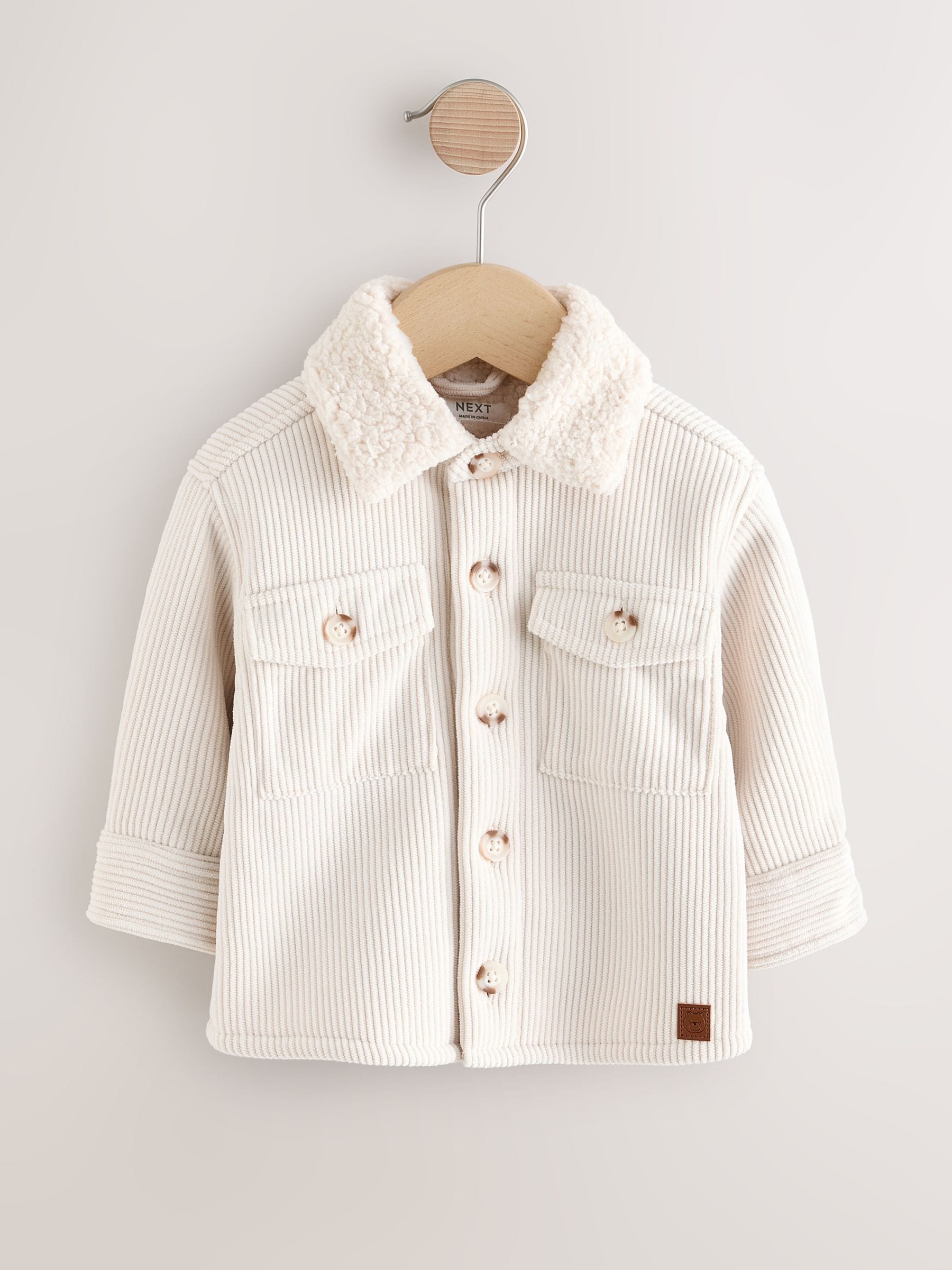 Ecru wit - Met borg gevoerde corduroy shacket (3mnd -7jr)